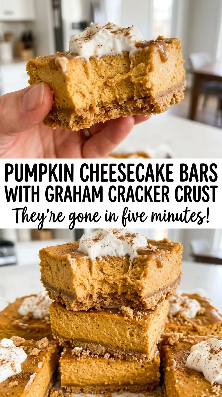 Pumpkin cheesecake bars with spiced pumpkin filling