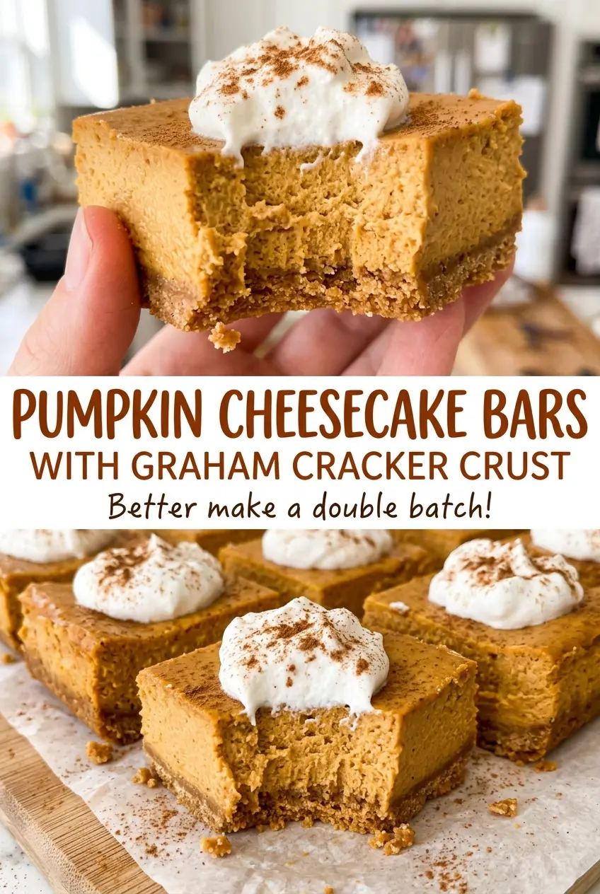 Pumpkin cheesecake bars with graham cracker crust, creamy center