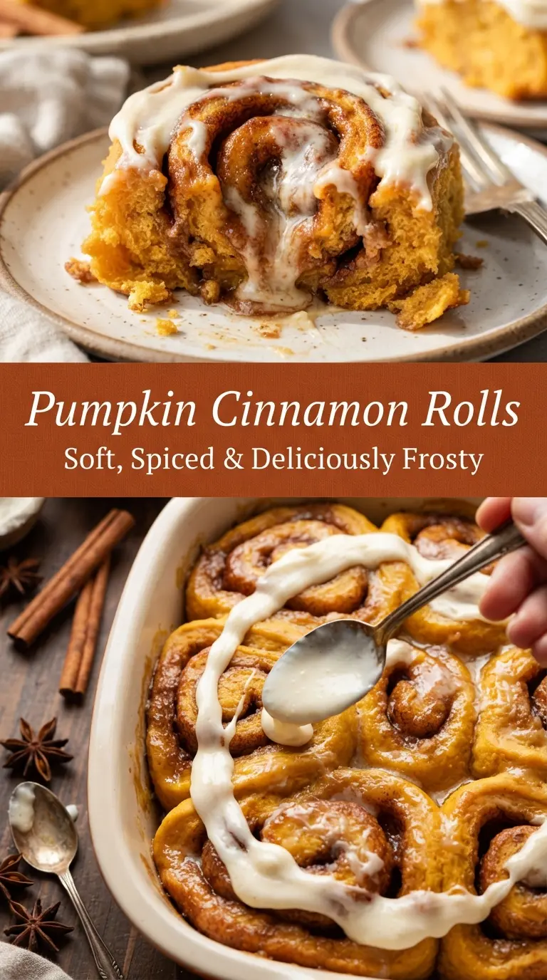 Pumpkin cinnamon rolls soft gooey frosted