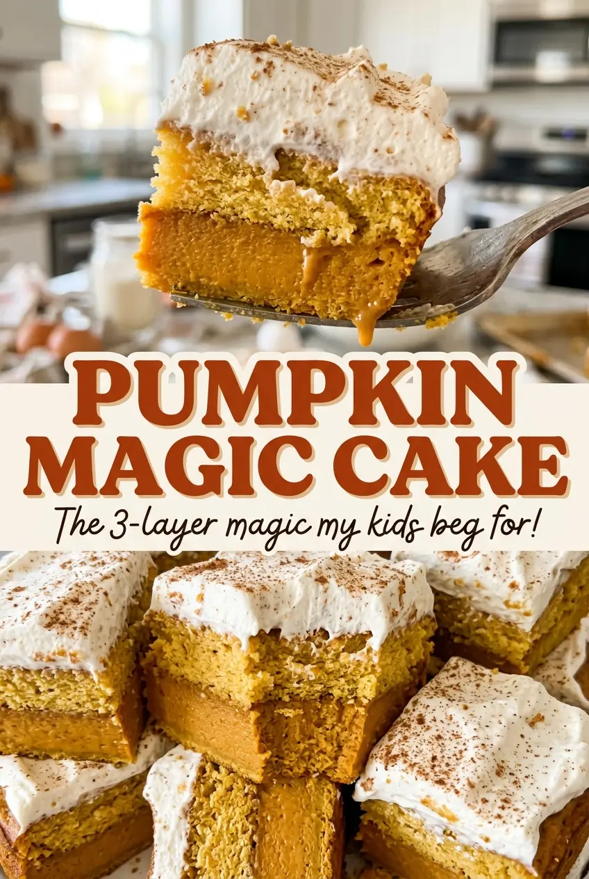 Pumpkin Magic Cake golden custard layers