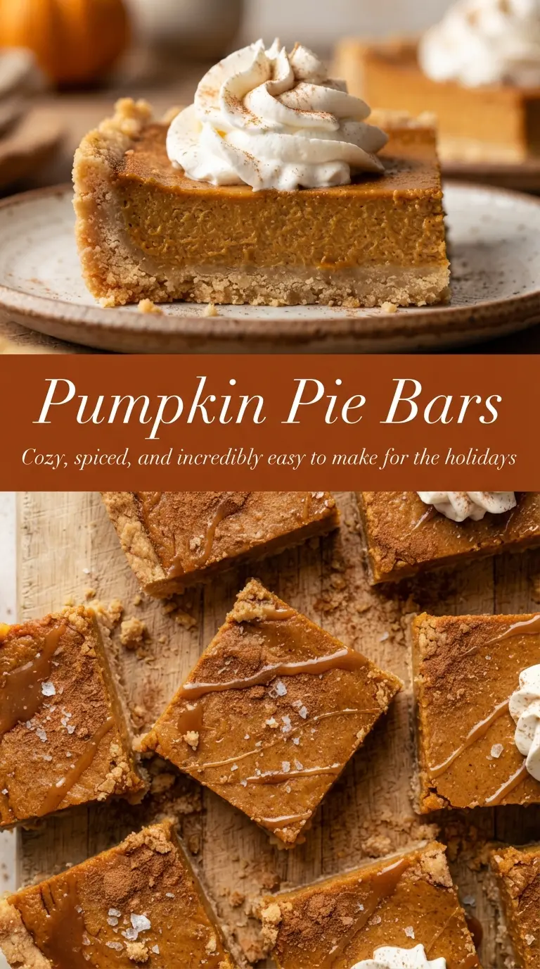 Pumpkin pie bars, creamy spiced, graham crust