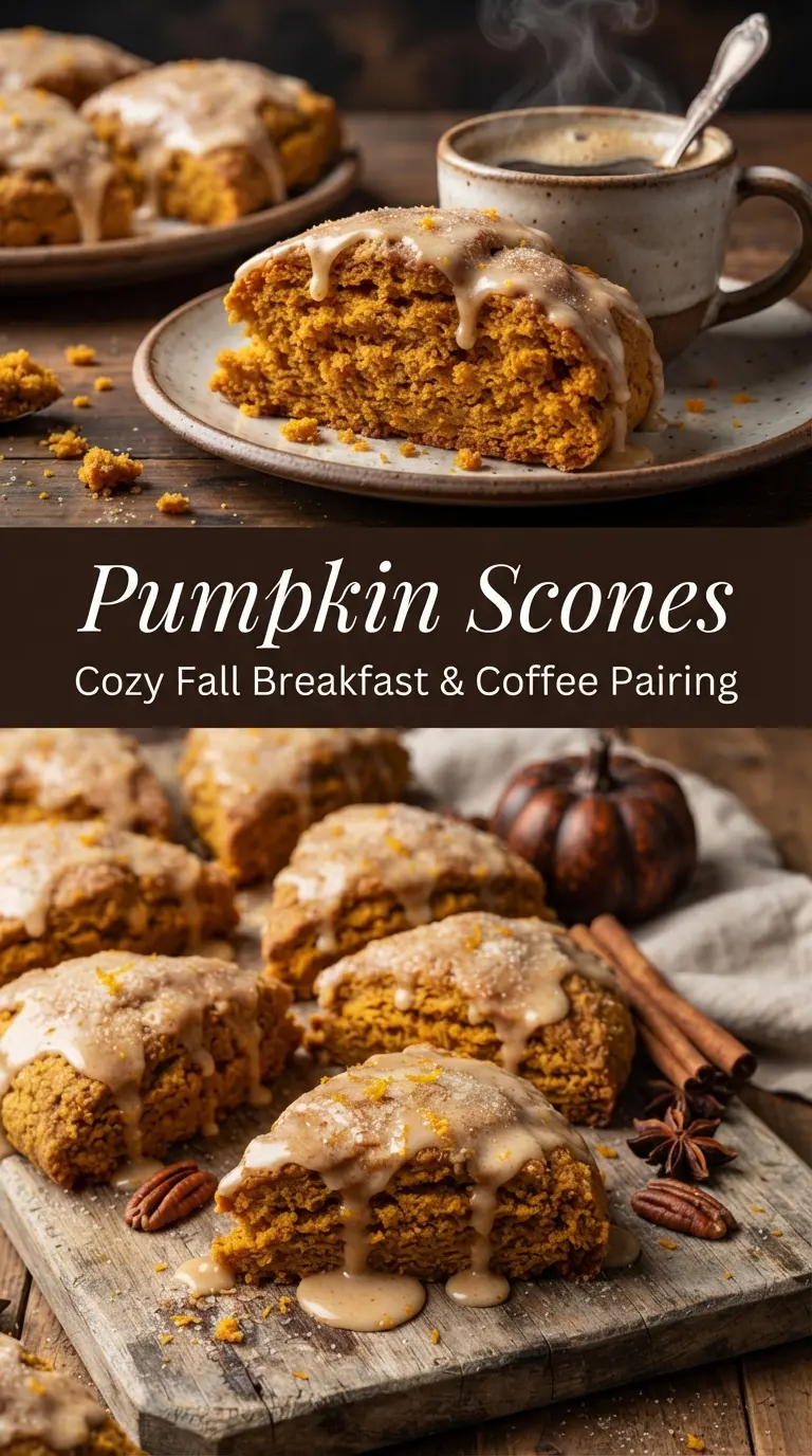 Pumpkin scones flaky cinnamon glaze