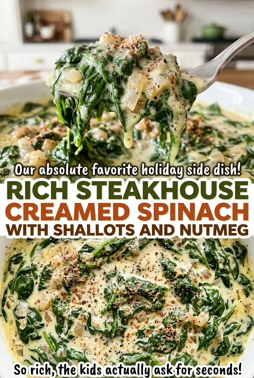 Rich Steakhouse Creamed Spinach with Shallots and Nutmeg creamy spinach side dish