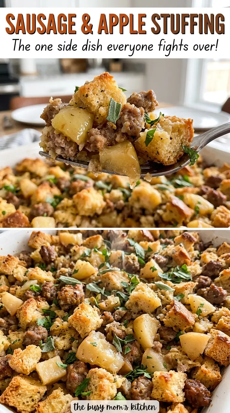 Sausage and Apple Stuffing crisp golden casserole