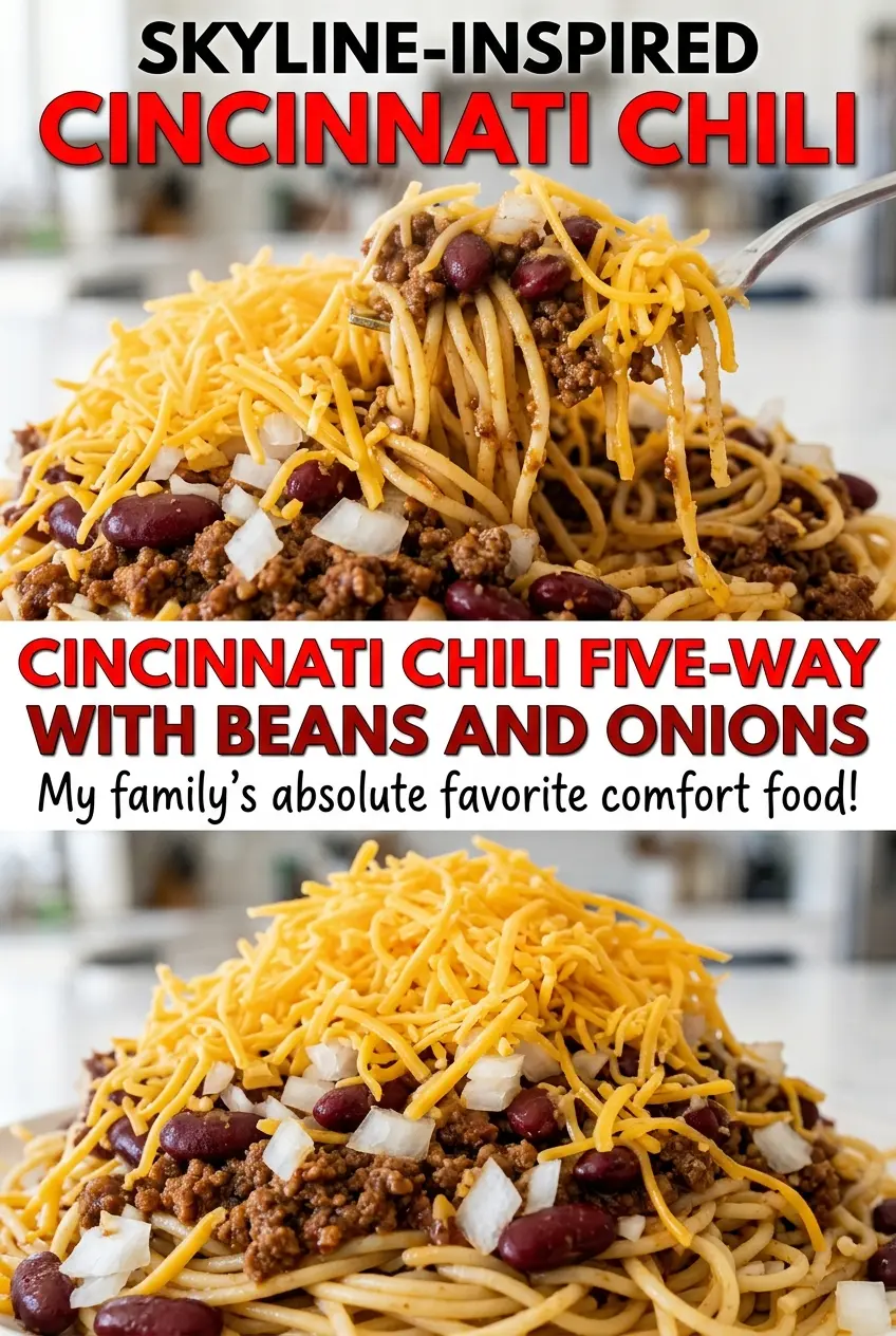 Skyline-Inspired Cincinnati Chili Five-Way with Beans and Onions, layered chili bowl