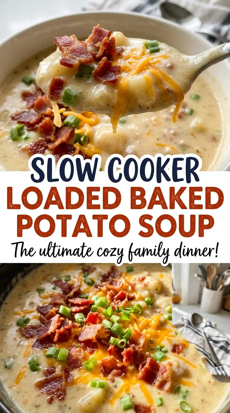 Slow Cooker Loaded Baked Potato Soup cheddar bacon topped