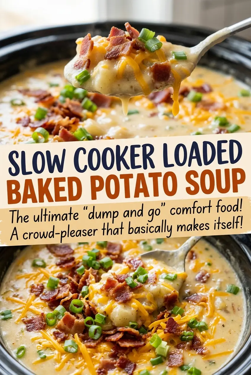 Slow Cooker Loaded Baked Potato Soup creamy chunky bacon-topped