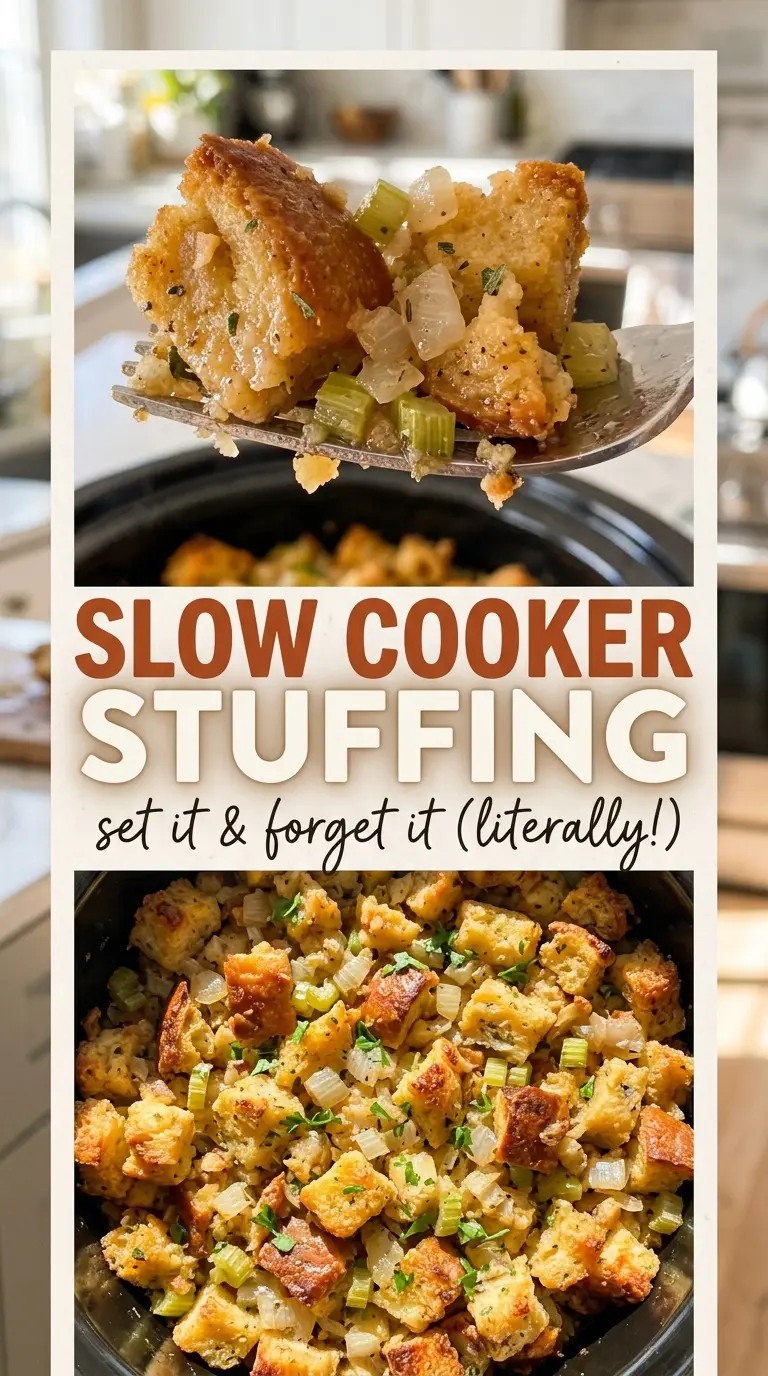 Slow Cooker Stuffing tender herbed bread cubes