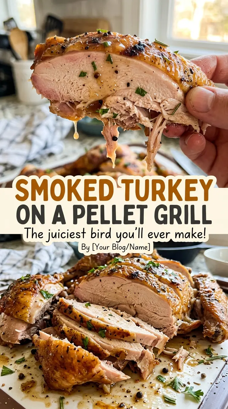 Smoked turkey on a pellet grill with tender carved slices