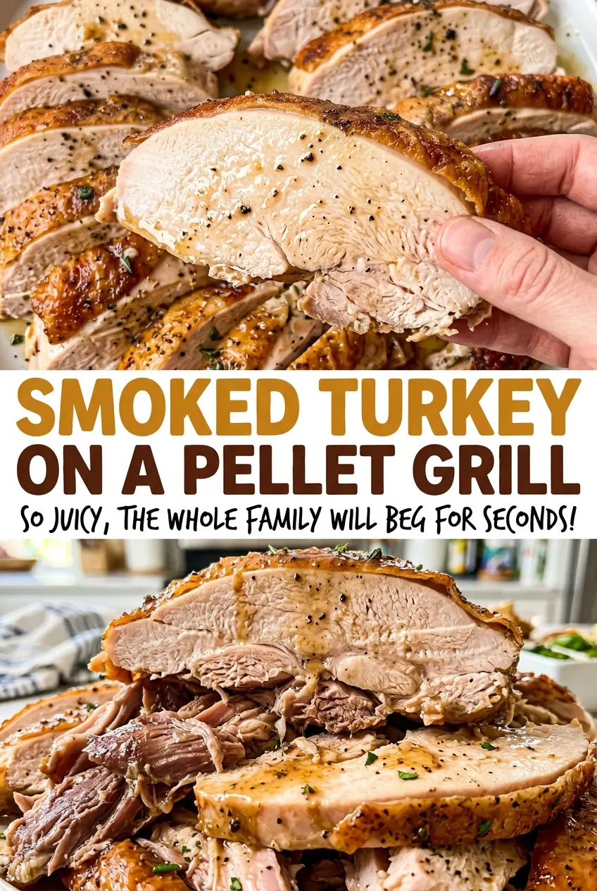 Smoked turkey on a pellet grill with golden seasoned skin