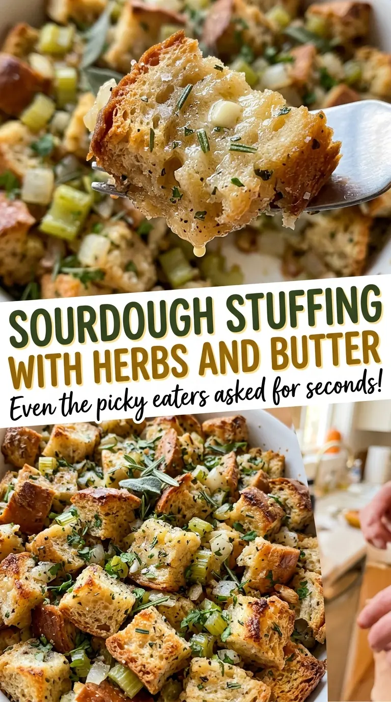 Sourdough stuffing with herbs and butter, buttery golden cubes