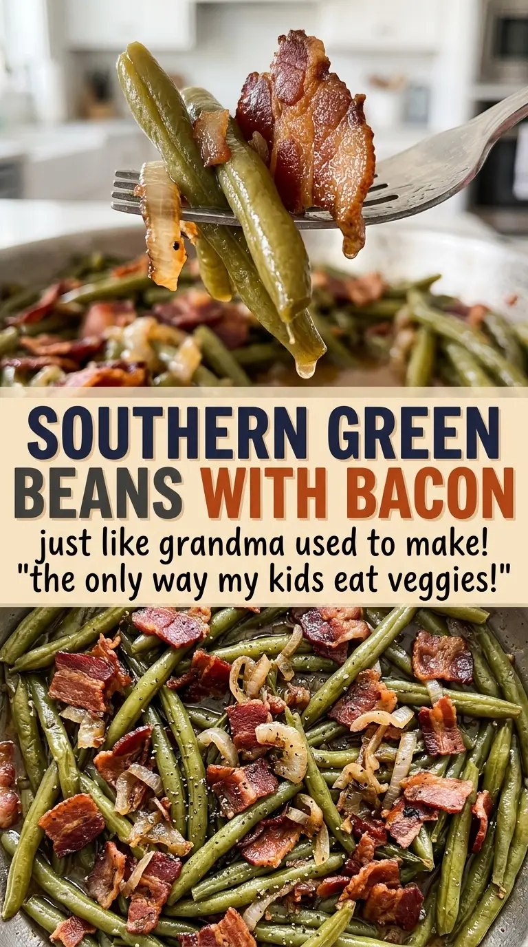 Southern Green Beans with Bacon, slow-simmered and savory