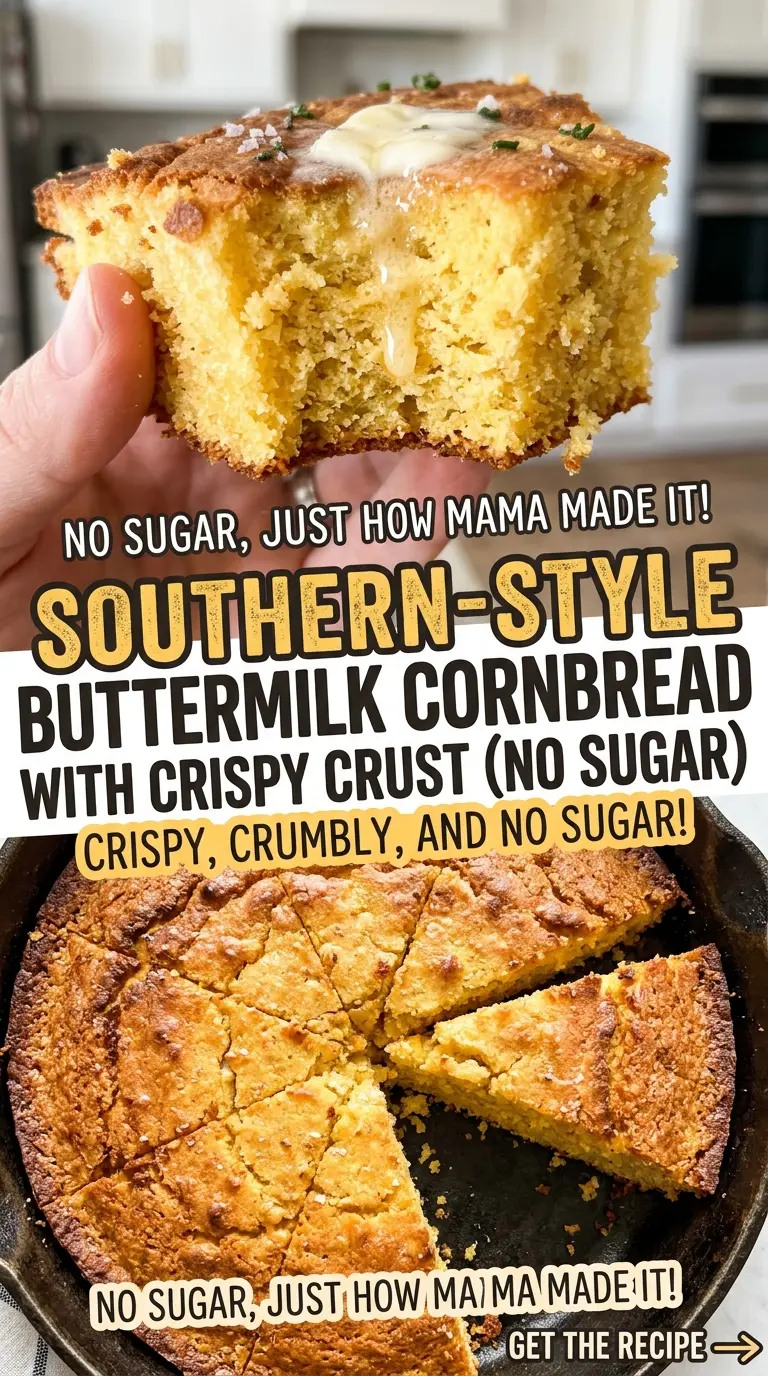 Southern-Style Buttermilk Cornbread with Crispy Crust (No Sugar), golden crisp wedges