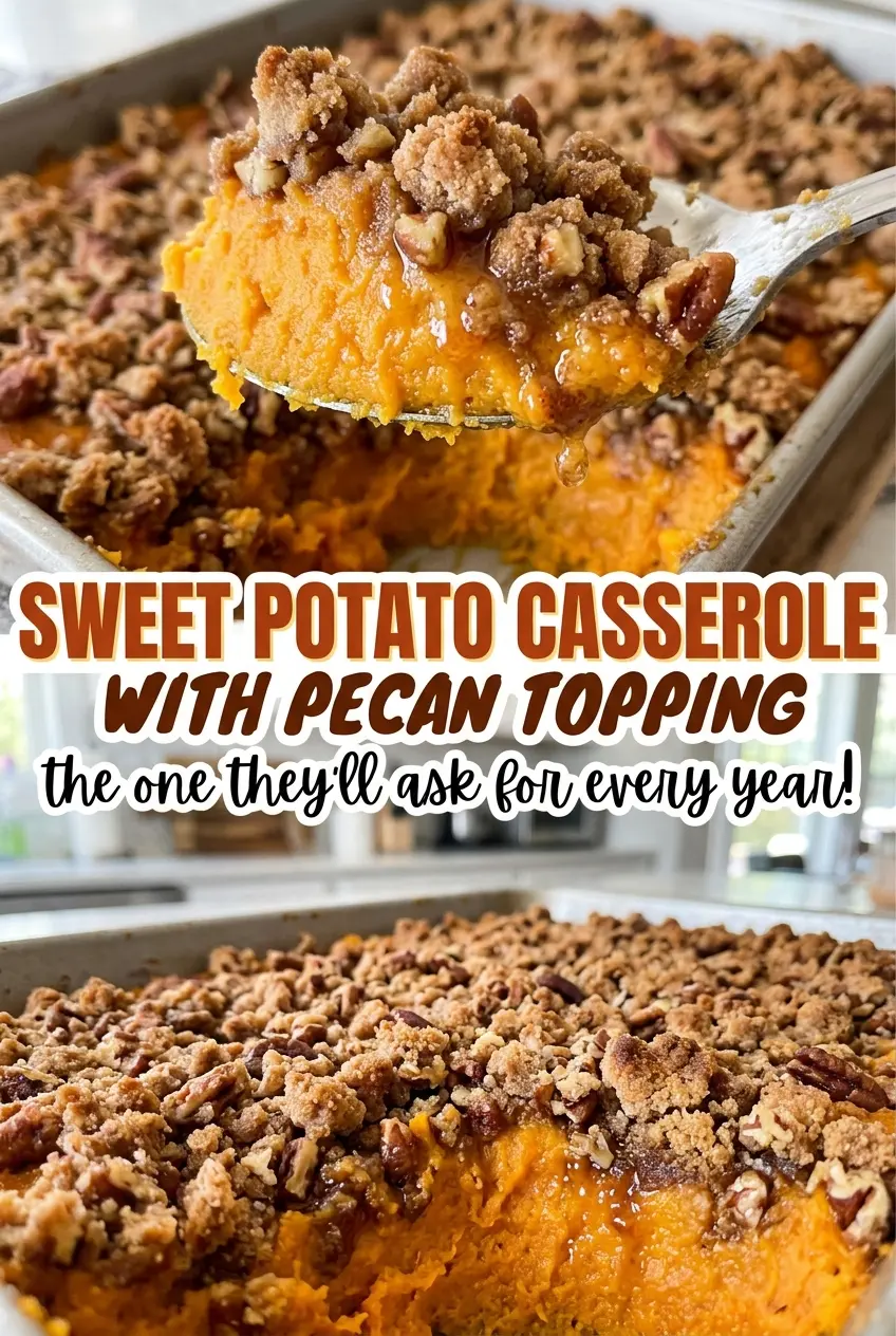 Sweet potato casserole with pecan topping golden crumb crust