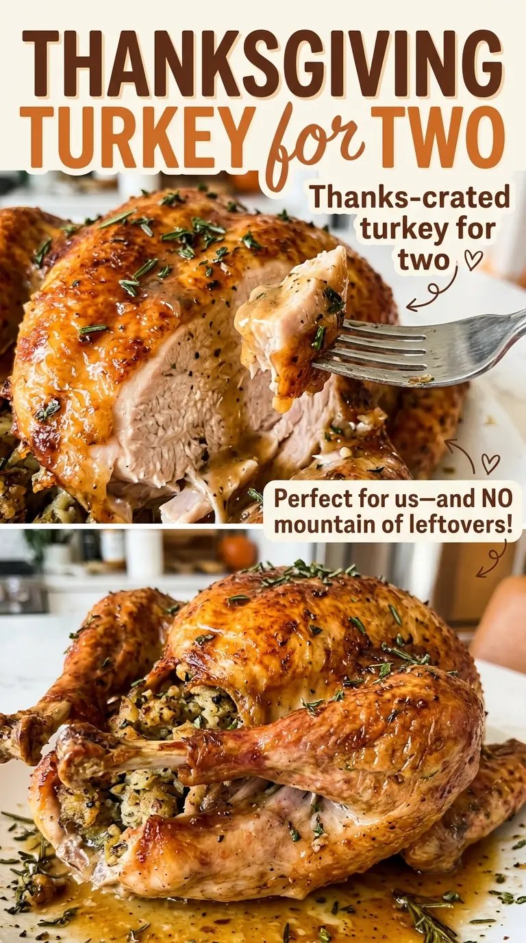 Thanksgiving turkey for two with fresh herbs and browned skin