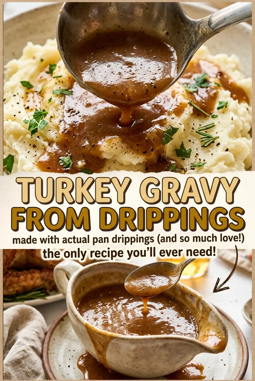 Turkey gravy from drippings, smooth golden spoonable
