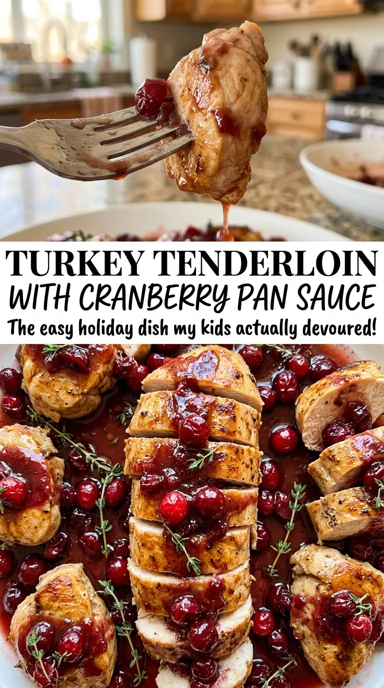 Turkey Tenderloin with Cranberry Pan Sauce, ruby cranberry topping