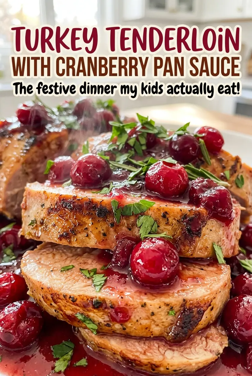 Turkey Tenderloin with Cranberry Pan Sauce, golden sliced turkey
