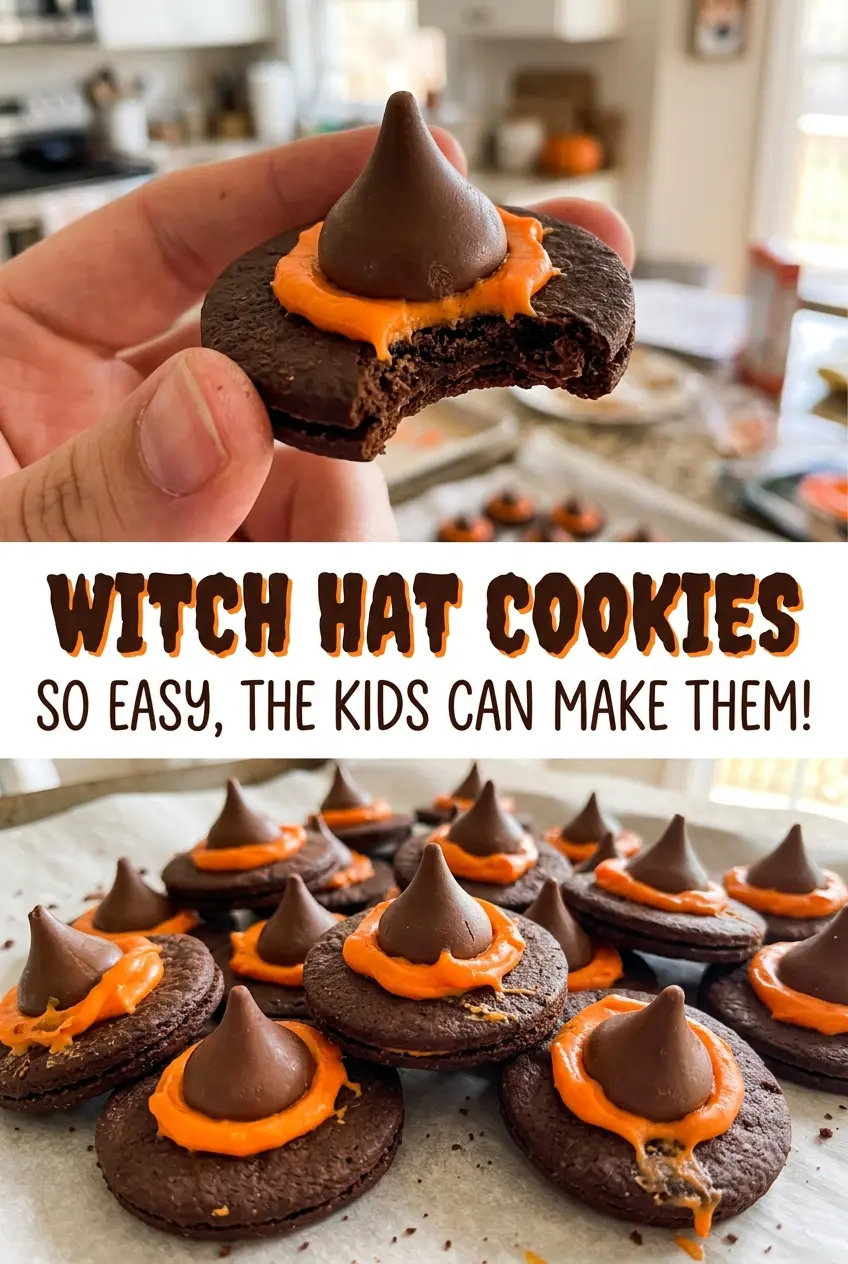 Witch Hat Cookies chocolate-striped orange-iced