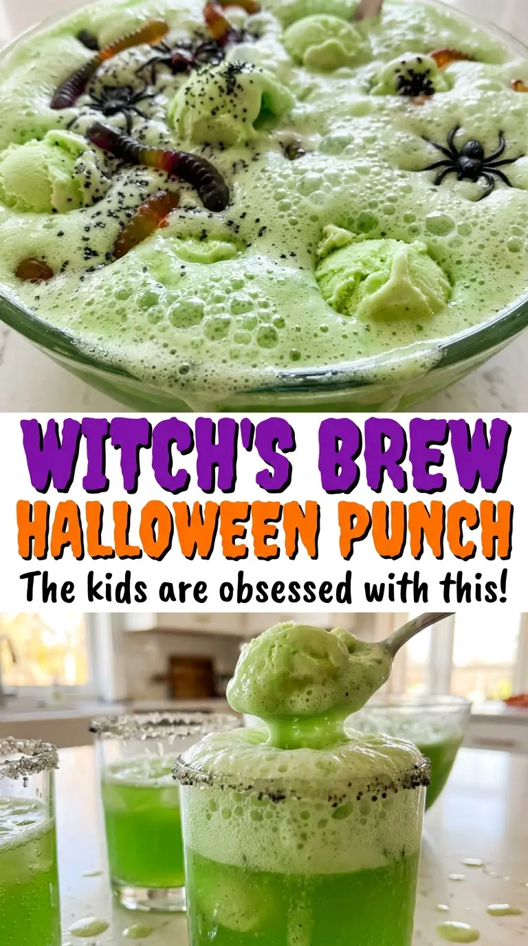 Witch's Brew Halloween Punch with lime sherbet fizz