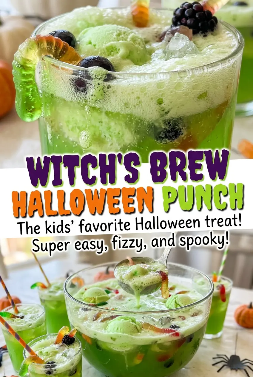 Witch's Brew Halloween Punch with lime sherbet fizz